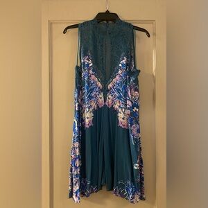 Free People green butterfly slip dress with lace detail